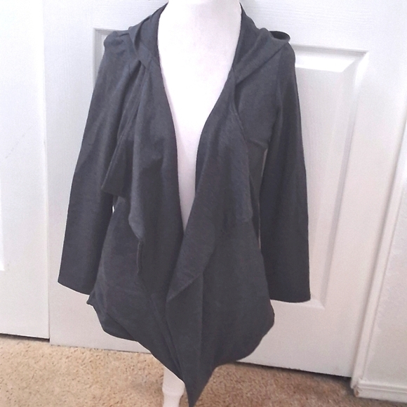 J. Jill Pure Jill Sand Washed Draped Front Open Jacket In Onyx Grey Size M - Picture 1 of 12